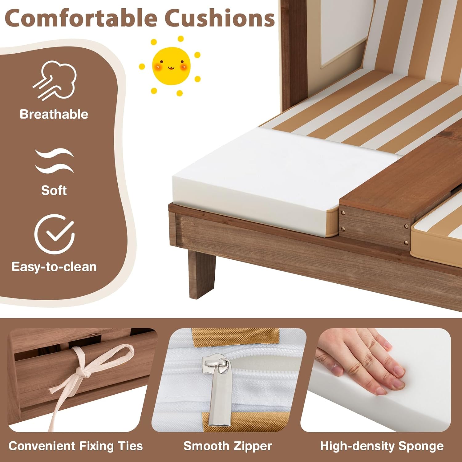 Kids Outdoor Lounge Furniture - Houten dubbele kinderchaise longue met luifel,