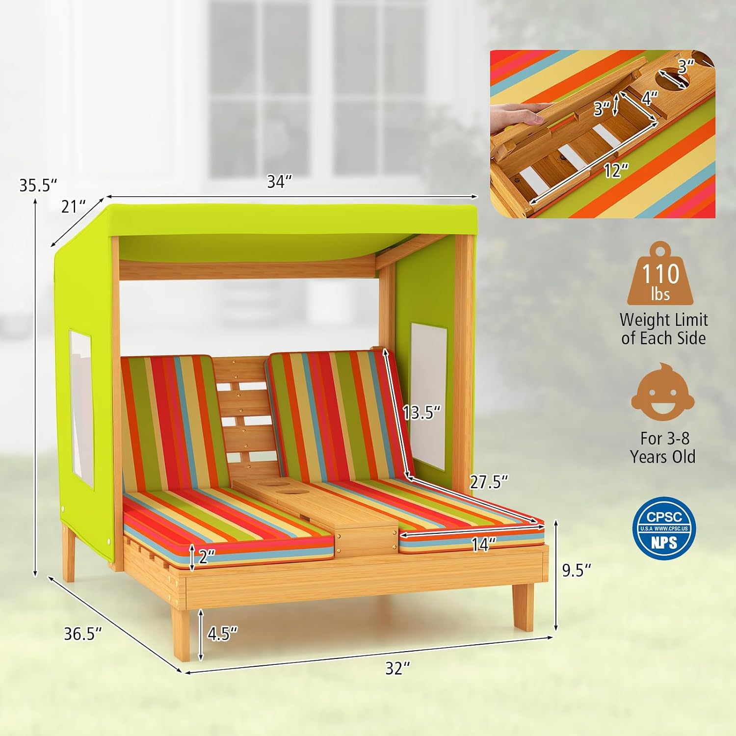Houten dubbele chaise longue v - Kids Outdoor Lounge Furniture recensie en prijs