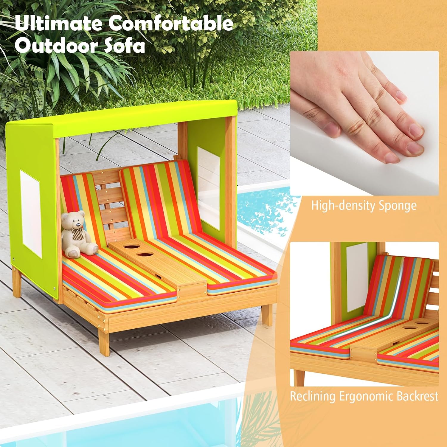 Houten dubbele chaise longue v - Kids Outdoor Lounge Furniture recensie en prijs