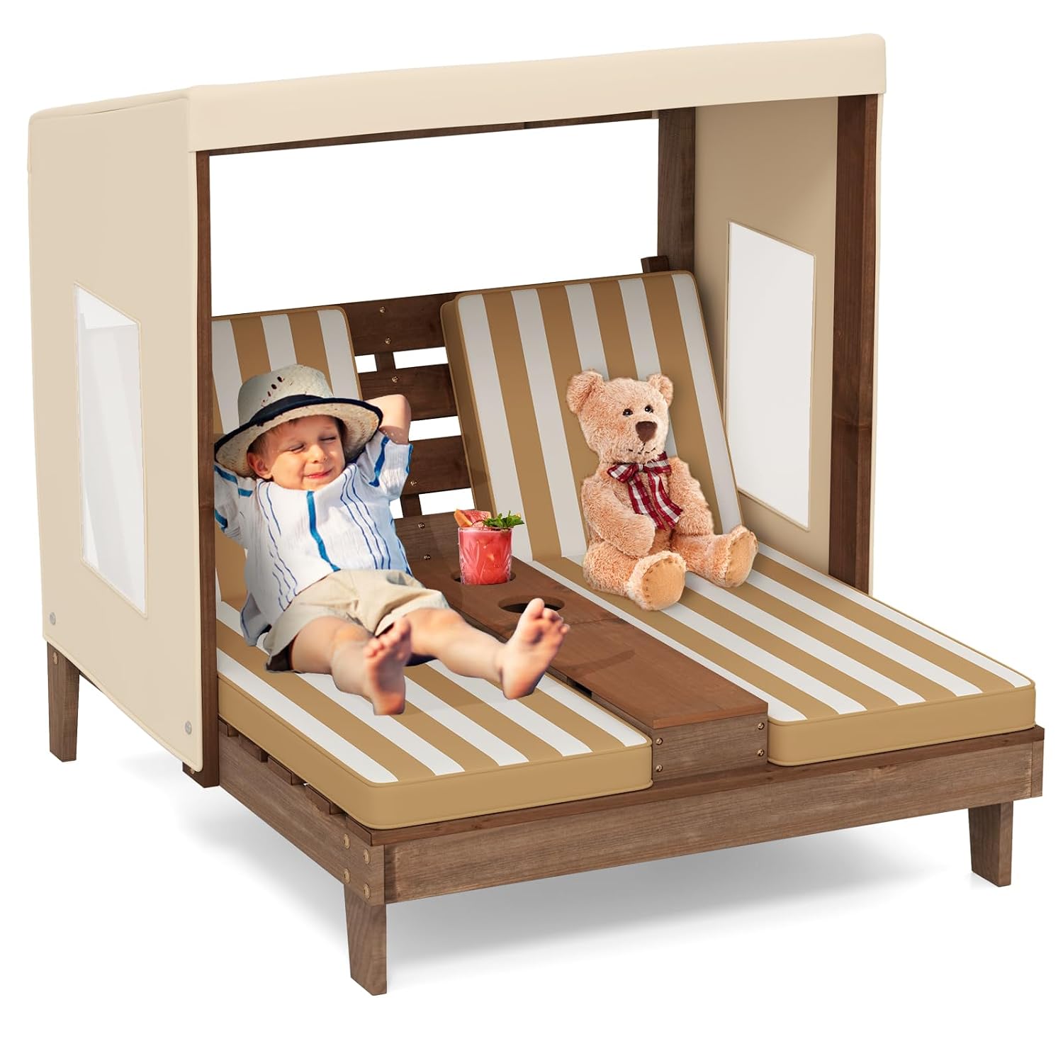 Houten dubbele kinderchaise lo - Kids Outdoor Lounge Furniture recensie en prijs